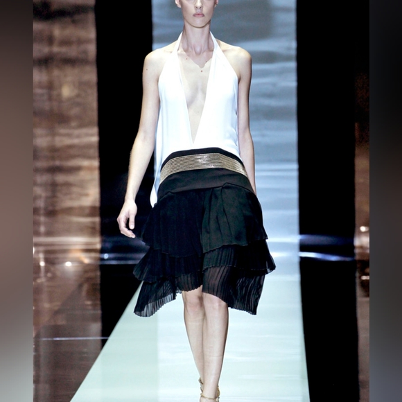 VINTAGE GUCCI Spring 2012 Drop Waist Dress Black White & Gold Size 40 - Picture 5 of 11